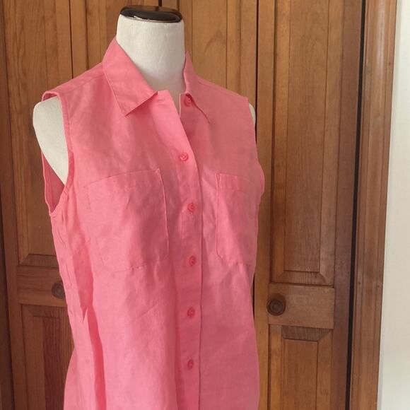 Liz Claiborne Pink Irish Linen Buttondown Sleeveless Blouse, Size M - Picture 2 of 9